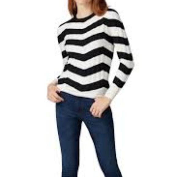 Derek Lam Ribbed black and white chevron stripe super Soft luxe sweater Size XS - Picture 2 of 10